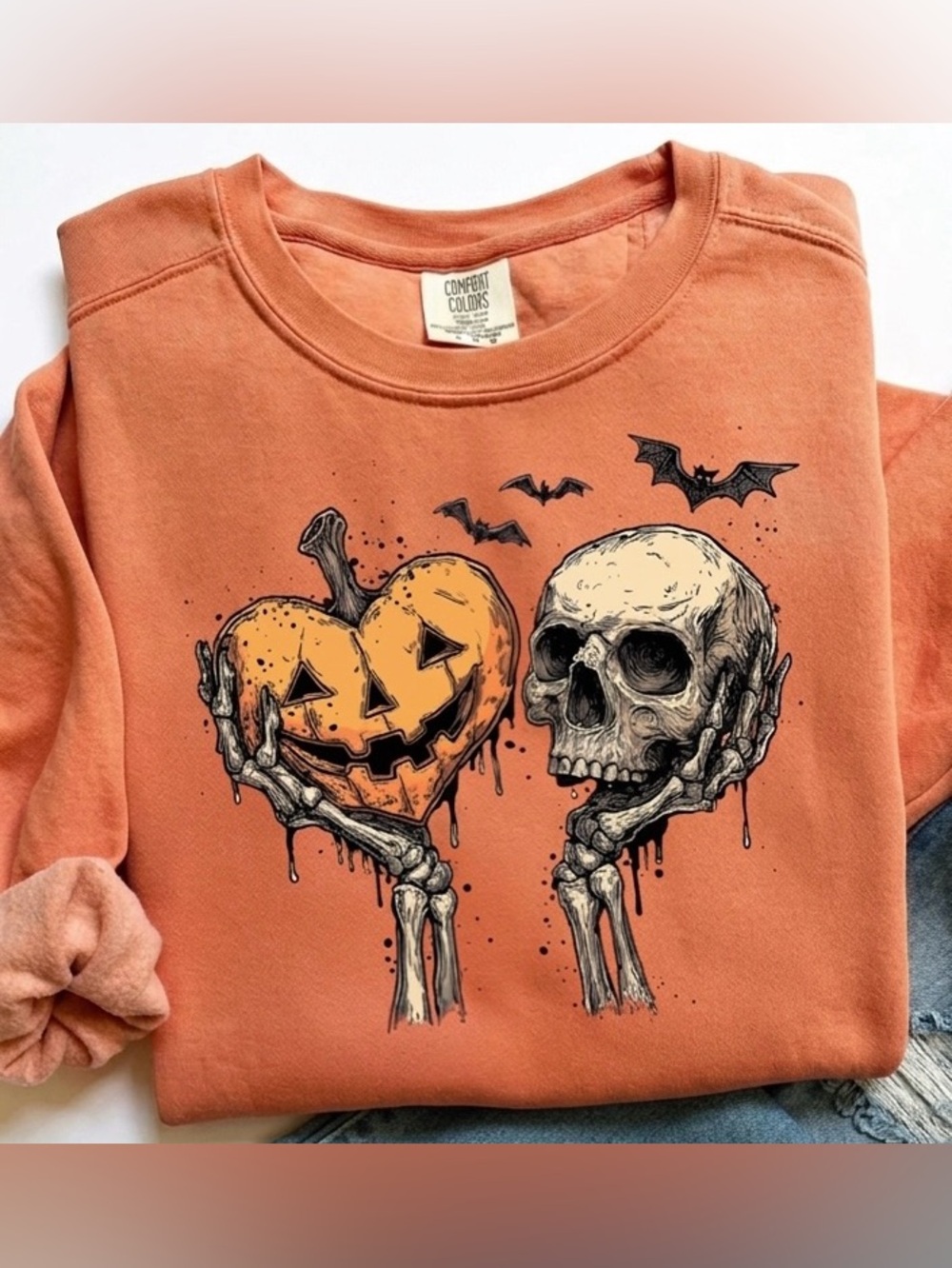 Stay Creepy Halloween Sweatshirt - Pumpkin & Skull Graphic